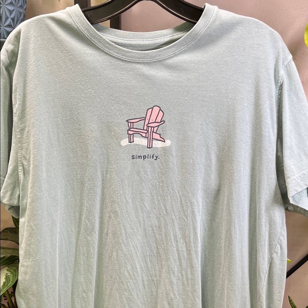 Life Is Good Light Blue Tee with Pink Chair Graphic